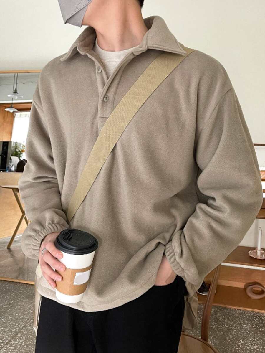 DAZY Men's Half-Zip Fleece Sweatshirt, Autumn/Winter - Khaki - View 1