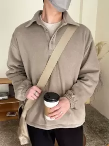 DAZY Men's Half-Zip Fleece Sweatshirt, Autumn/Winter - Khaki - View 2