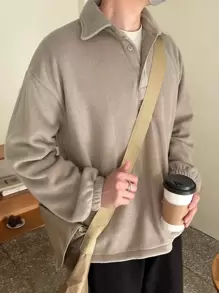 DAZY Men's Half-Zip Fleece Sweatshirt, Autumn/Winter - Khaki - View 3