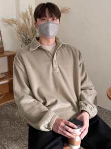 DAZY Men's Half-Zip Fleece Sweatshirt, Autumn/Winter - Khaki - View 4