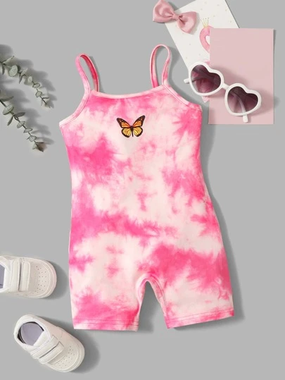 SHEIN Baby Girl Butterfly Print Tie Dye Cami Romper