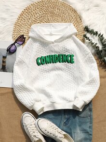 SHEIN 少女字母图案落肩卫衣 - 白色 - 查看 6