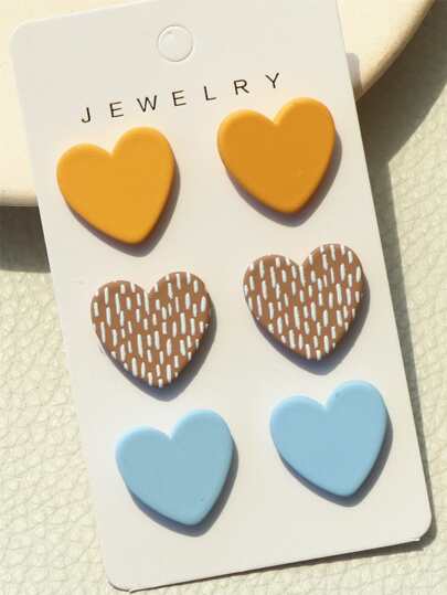 3pairs Heart Stud Earrings Valentines,Mom,Mother,Mother's Day,Gift