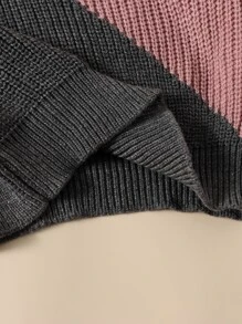 SHEIN Girls Colourblock Turtleneck Drop Shoulder Jumper - Multicolor - View 3