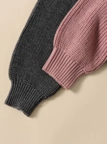 SHEIN Girls Colourblock Turtleneck Drop Shoulder Jumper - Multicolor - View 5