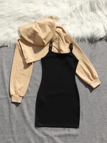 SHEIN Tween Girl Super Crop Hoodie & Bear Print Cami Dress