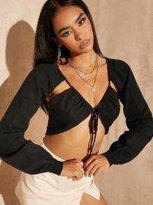 SHEIN BAE Maglione corto scavato nodo frontale