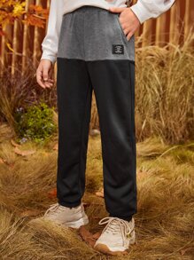 SHEIN Boys Letter Patched Two Tone Joggers - Black - View 3