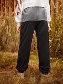 SHEIN Boys Letter Patched Two Tone Joggers - Black - View 5