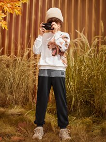 SHEIN Boys Letter Patched Two Tone Joggers - Black - View 10