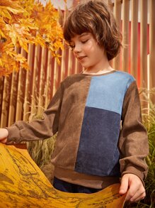 SHEIN Boys Drop Shoulder Colorblock Pullover - Multicolor - View 1