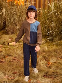 SHEIN Boys Drop Shoulder Colorblock Pullover - Multicolor - View 2