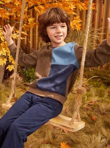 SHEIN Boys Drop Shoulder Colorblock Pullover - Multicolor - View 9