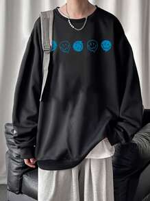 Claim Dot Men Plus Cartoon & Slogan Graphic Drop Shoulder Sweatshirt - Black - View 2