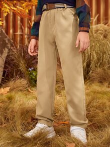 SHEIN Quần Trai Thắt lưng Nút Túi Dây kéo màu trơn Giải trí - Màu Khaki - Xem 7
