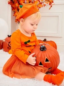 1pc Baby Halloween Pumpkin Knit Hat - Orange - View 2