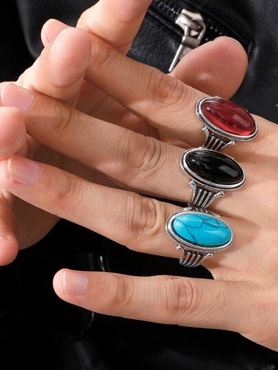Fashionable and Popular 3pcs Men Oval Decor Ring Stainless Steel for Jewelry Gift and for a Stylish Look