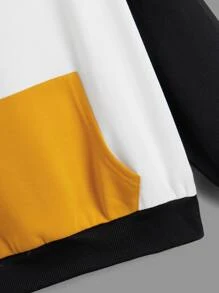 SHEIN Boys Letter Graphic Colourblock Kangaroo Pocket Raglan Sleeve Hoodie - White - View 4