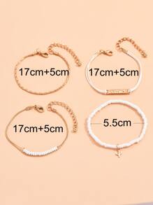 4入組/套仙人掌墜飾珠子裝飾手環 - 白色 - 查看 3