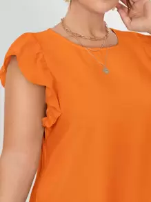 SHEIN VCAY 大碼荷葉袖直筒連衣裙 - 橘色 - 查看 3