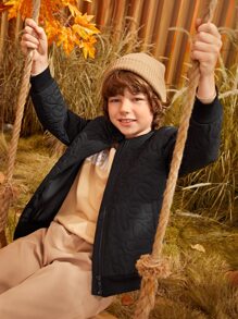 SHEIN Boys Zip Up Quilted Coat - Black - View 3