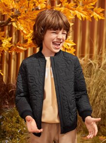 SHEIN Boys Zip Up Quilted Coat - Black - View 4