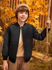 SHEIN Boys Zip Up Quilted Coat - Black - View 5