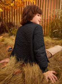 SHEIN Boys Zip Up Quilted Coat - Black - View 6