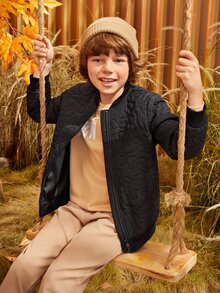 SHEIN Boys Zip Up Quilted Coat - Black - View 9