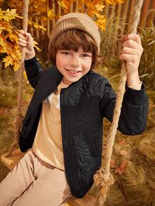 SHEIN Boys Zip Up Quilted Coat - Black - View 10