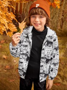 SHEIN Boys Pop Art Print Hooded Jacket - Black and White - View 4