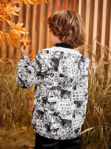 SHEIN Boys Pop Art Print Hooded Jacket - Black and White - View 5