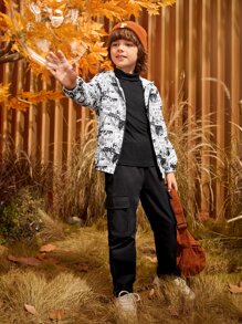 SHEIN Boys Pop Art Print Hooded Jacket - Black and White - View 6