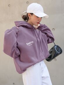 DAZY 标语图案抽绳保暖超大连帽衫、长袖上衣、秋季女装运动衫