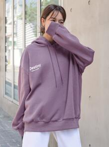 DAZY 标语图案抽绳保暖超大连帽衫、长袖上衣、秋季女装运动衫