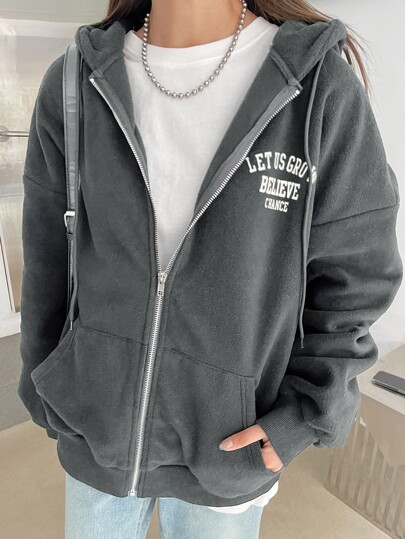 DAZY スローガングラフィック ドロップショルダー ドローストリング パーカー DAZY スローガングラフィック ドロップショルダー ドロー