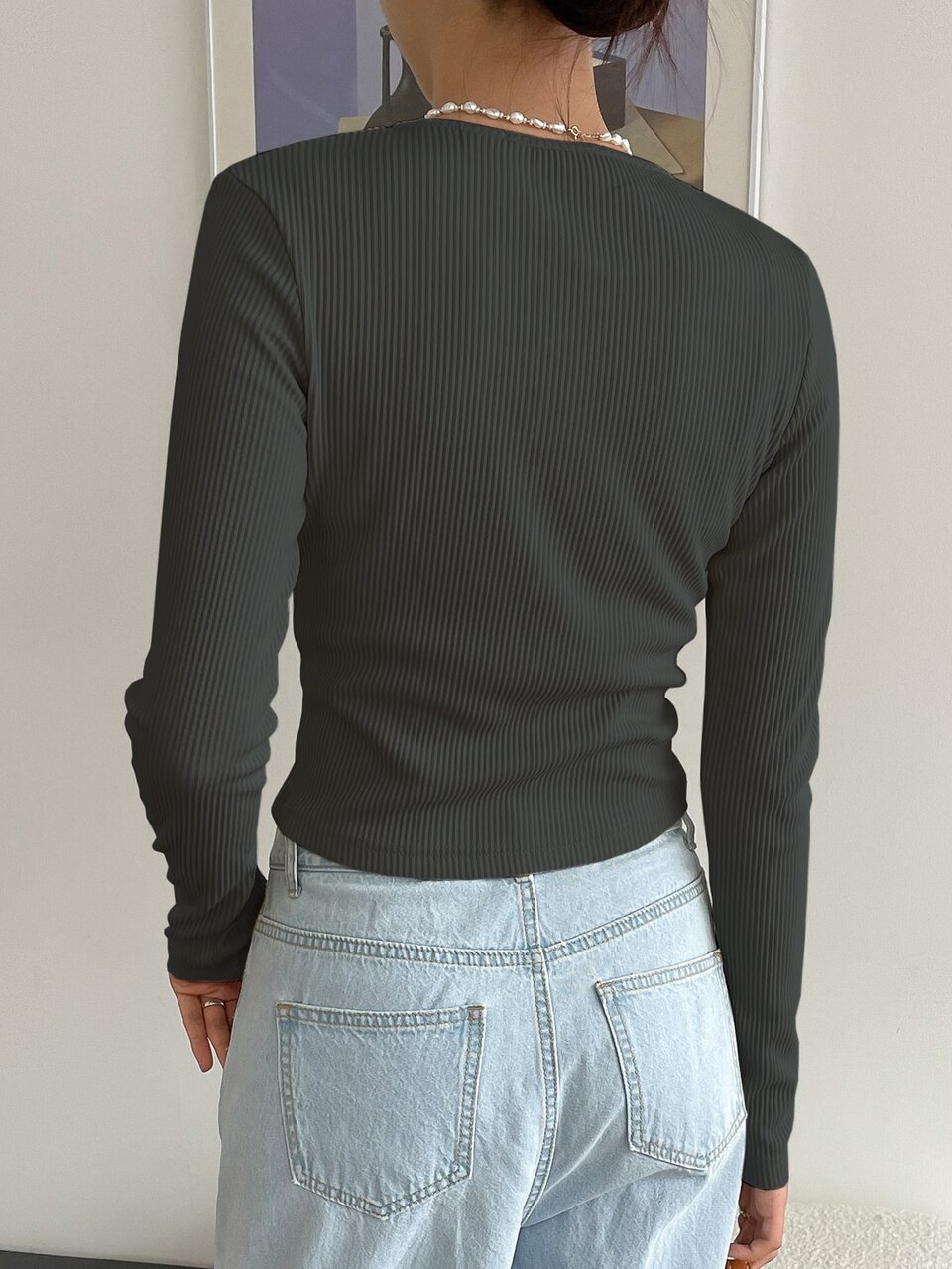 Letter Patched Detail Half Button Tee