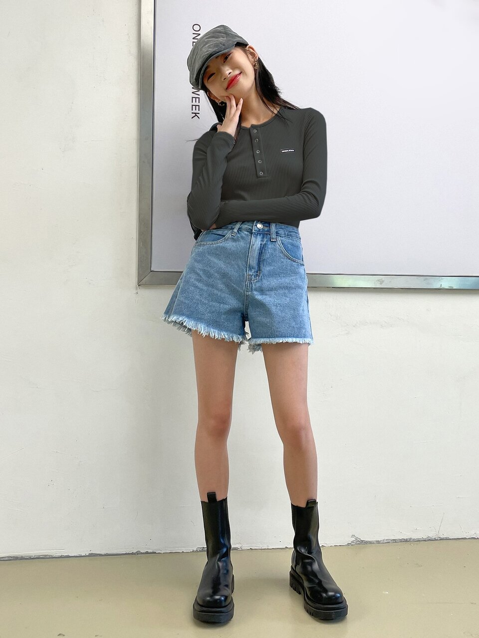Letter Patched Detail Half Button Tee