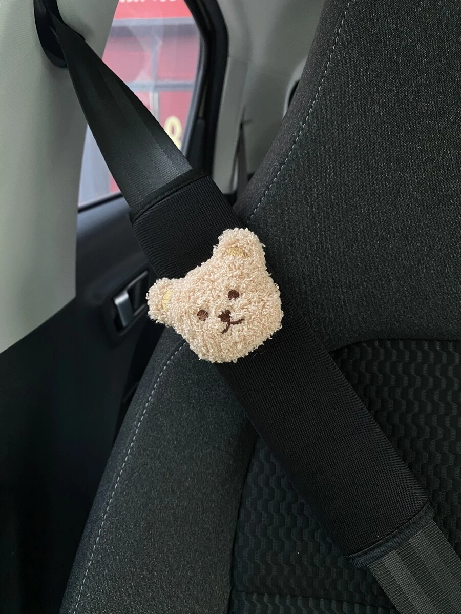 2入組熊裝飾汽車安全帶墊 - 卡其色 - 查看 1