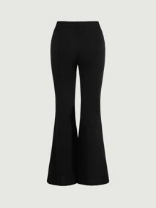 SHEIN MOD Contrast Tape Waist Flare Leg Trousers - Black - View 5