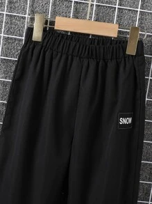 SHEIN Camisa E Calça Frontal Com Bolso Para Meninos Adolescentes, Detalhes Com Remendo De Letras, Sem Camiseta Interna