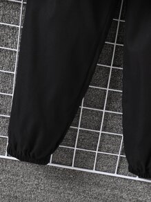 SHEIN Camisa E Calça Frontal Com Bolso Para Meninos Adolescentes, Detalhes Com Remendo De Letras, Sem Camiseta Interna