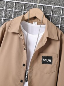 SHEIN Camisa E Calça Frontal Com Bolso Para Meninos Adolescentes, Detalhes Com Remendo De Letras, Sem Camiseta Interna