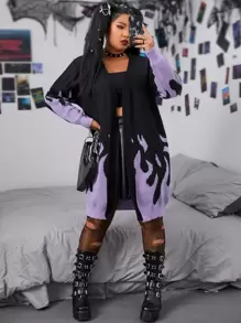 PUNK Plus Size Fire Print Casual Design Cardigan, For Winter Fall Cloth For Women