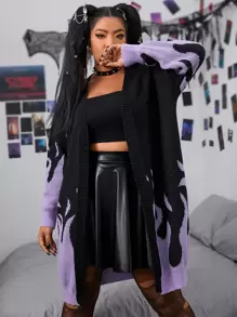 PUNK Plus Size Fire Print Casual Design Cardigan, For Winter Fall Cloth For Women