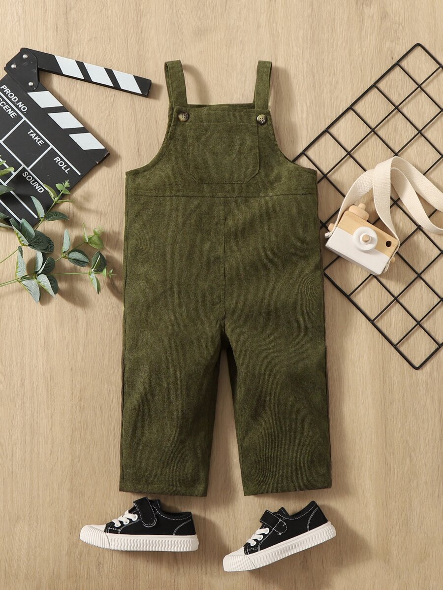 SHEIN Baby Patched Pocket Overall Jumpsuit - Army Green - View 1