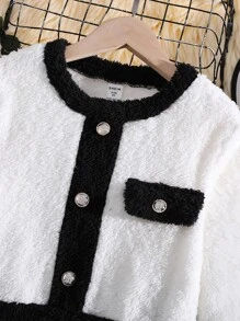 Girls Contrast Trim Flannel Jacket & Skirt - White - View 4