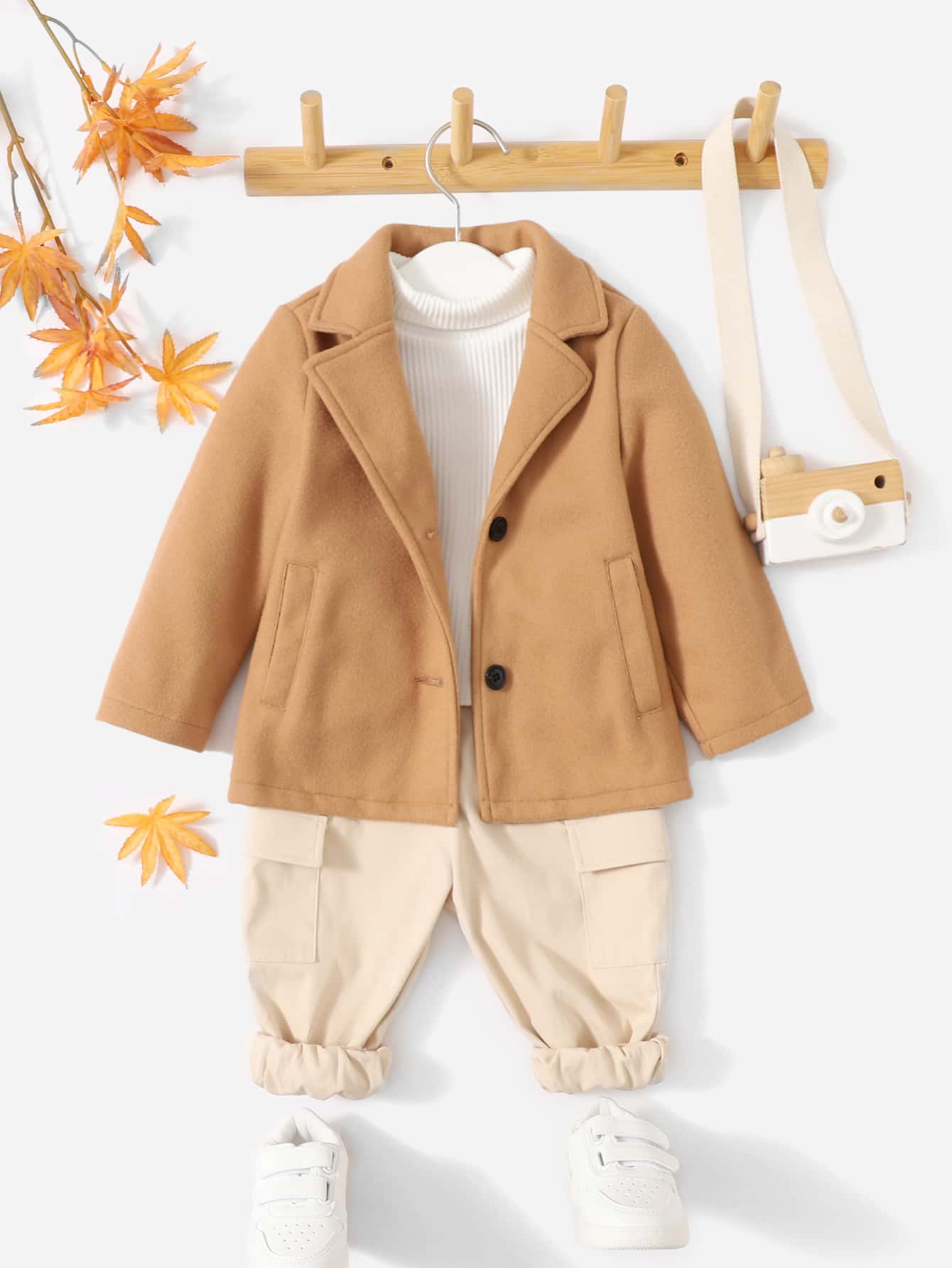 SHEIN Baby Lapel Neck Pocket Patched Coat Without Tee - Brown - View 1