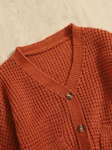 SHEIN Baby Dual Pocket Drop Shoulder Cardigan - Rust Brown - View 3