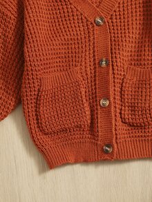 SHEIN Baby Dual Pocket Drop Shoulder Cardigan - Rust Brown - View 4